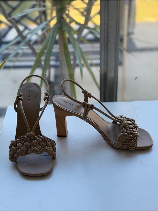 Vince Shoes - Vince Tan Braided Leather Slingback Heels